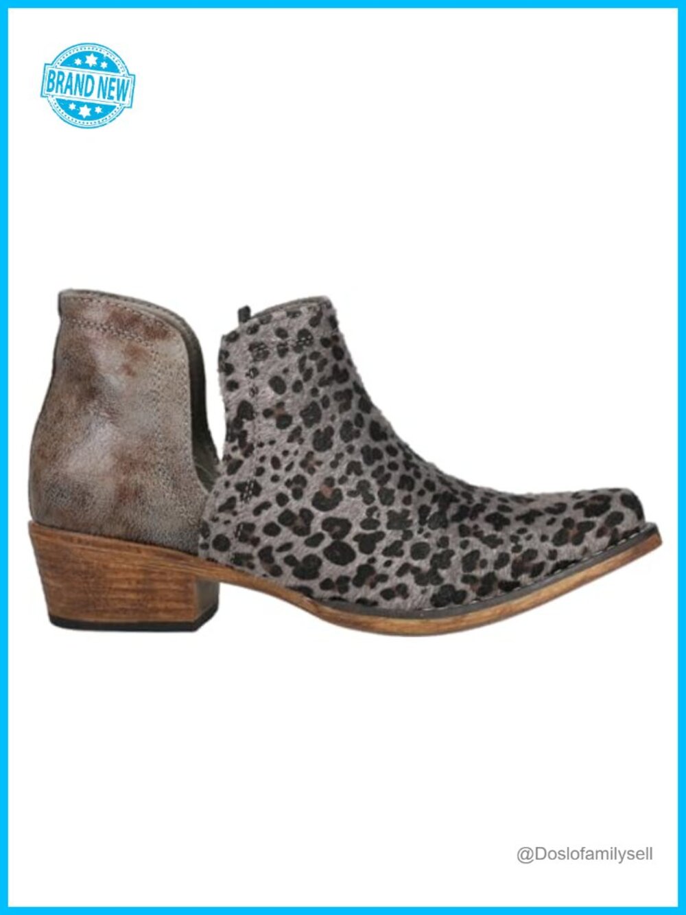 Faux Leather Leopard Print Ankle Boots Snip Toe Low Heel Casual